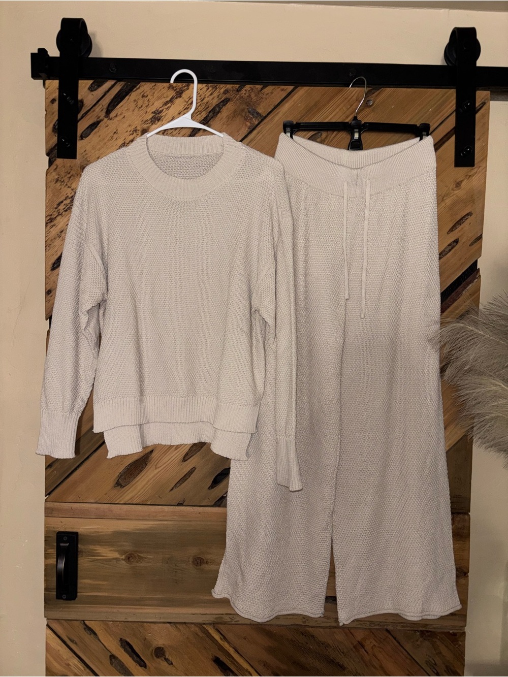 Cozy Cream Knit Sweater and Wide-Leg Lounge Pants Set
